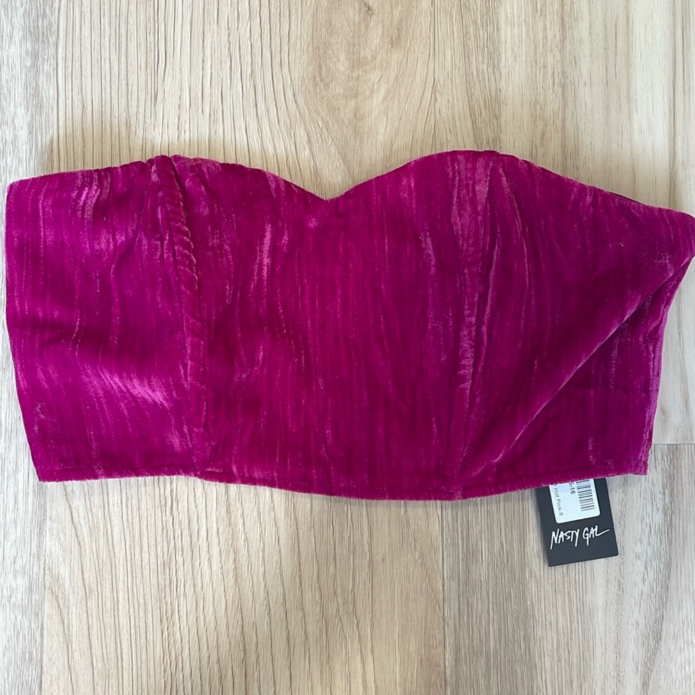Nasty Gal Cropped Velvet Top - Pink - Size 4